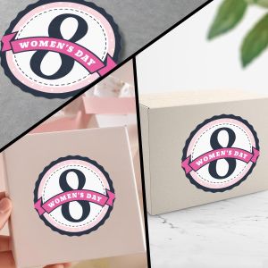 Women's Day Sticker with Ribbon and Polka Dots 4 x 4 cm (Round) View 1