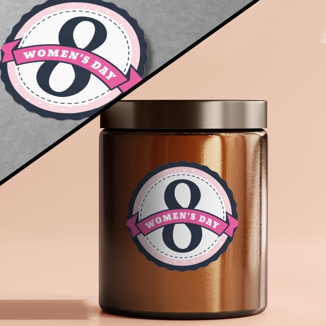 Women's Day Sticker with Ribbon and Polka Dots 4 x 4 cm (Round) View 2