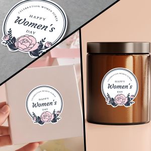 Elegant Women's Day Sticker with Rose 4 x 4 cm (Round) View 1