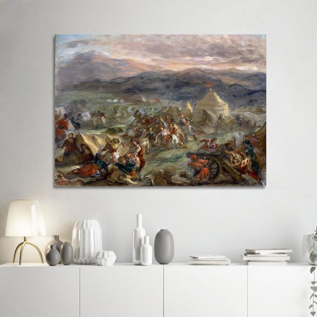 Η ξαφνική επίθεση του Μπότσαρη Delacroix Eugene Πίνακας ζωγραφικής Καμβάς τελαρωμένος Όψη 1