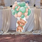 Wooden printed figure bear with green balloons Printed wood (mdf) View 3