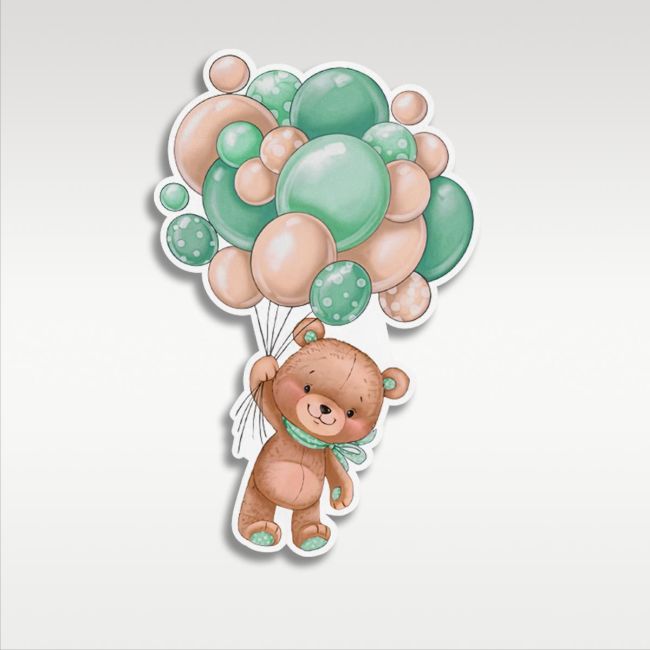 Wooden printed figure bear with green balloons Printed wood (mdf) View 4