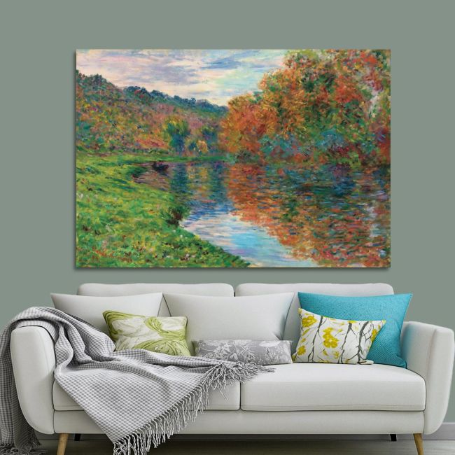 Πίνακας ζωγραφικής The arm of Jeufosse, autumn, Monet C. Ιμπρεσιονιστικό τοπίο, ποτάμι, φθινοπωρινά δέντρα, αντανάκλαση.