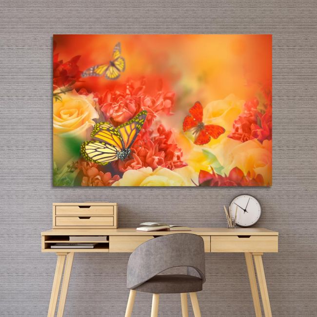 Canvas print Butterflies and roses