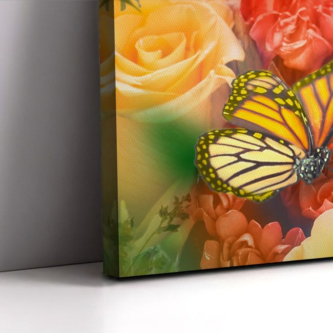 Canvas print Butterflies and roses