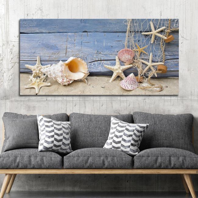 Canvas print Nautilus and starfish, panoramic