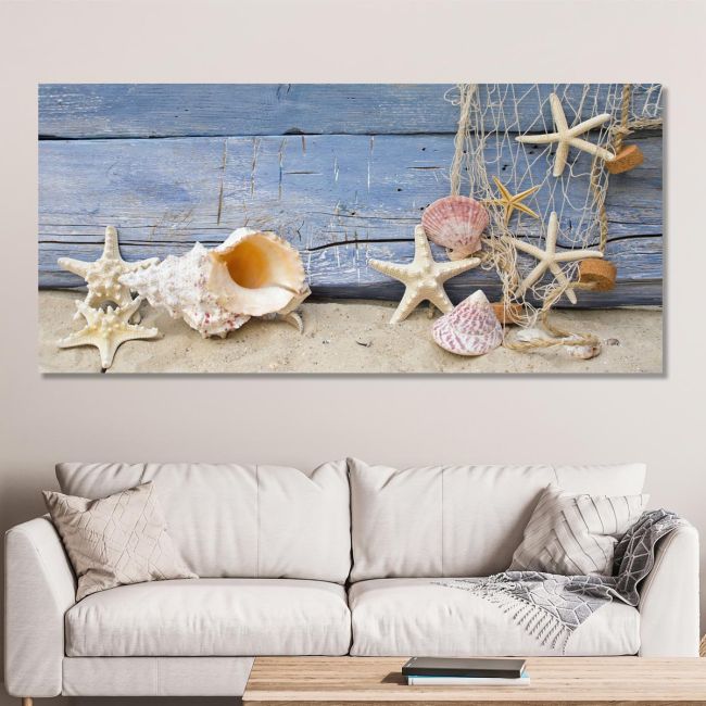 Canvas print Nautilus and starfish, panoramic