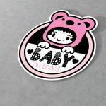 Baby girl with bear suit on board, Αυτοκόλλητο αυτοκινήτου παιδικό