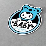 Baby girl with bear suit on board, Children's car sticker