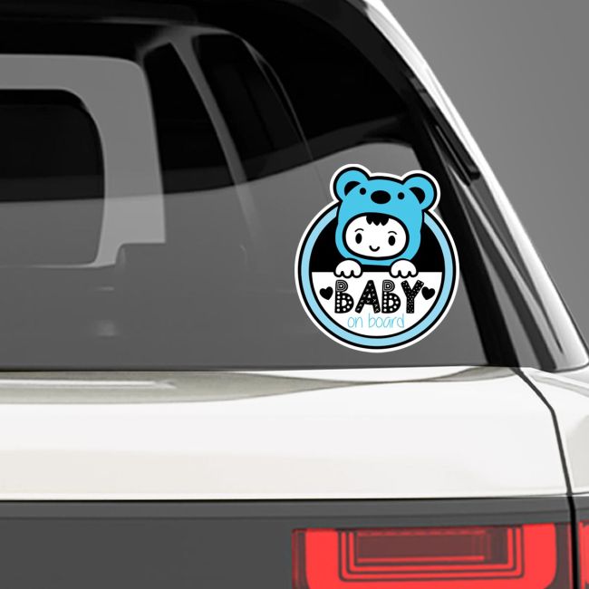 Baby girl with bear suit on board, Αυτοκόλλητο αυτοκινήτου παιδικό