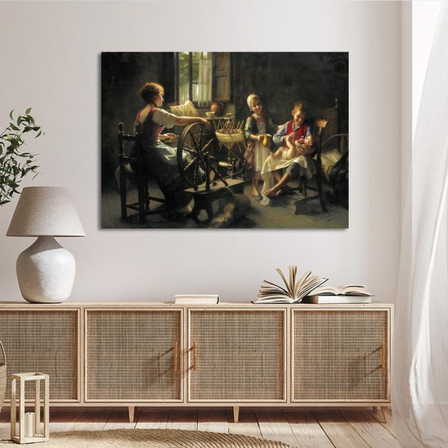 Canvas print At the spinning wheel, Battista Torriglia G. B.