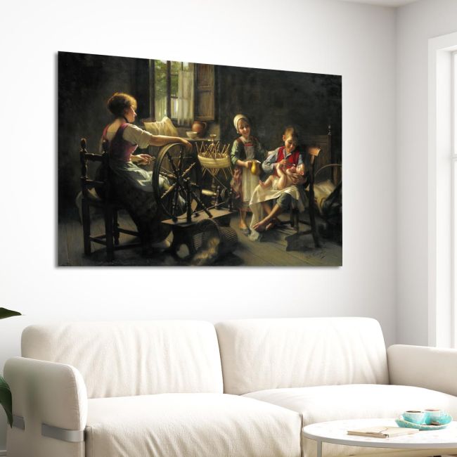 Canvas print At the spinning wheel, Battista Torriglia G. B.