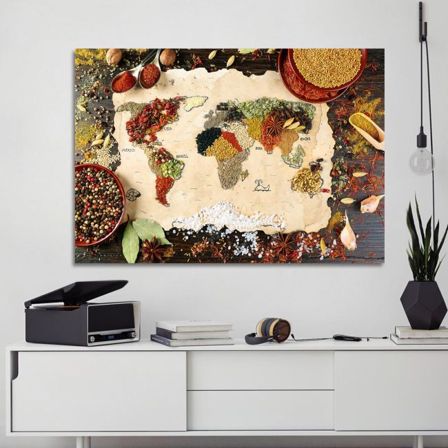 Πίνακας σε καμβά Spiced world map