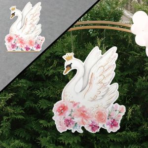 Κύκνος ζωγραφιά με λουλουδια σχέδιο 2 , ξύλινη εκτυπωμένη φιγούρα