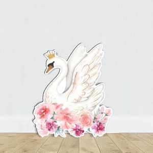 Κύκνος ζωγραφιά με λουλουδια σχέδιο 2 , ξύλινη εκτυπωμένη φιγούρα 2
