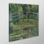 Monet C. Water Lilies canvas. Famous painters. Impressionist bridge, pond & lilies.
