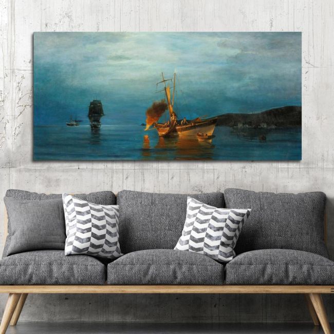 Canvas print Night fishing, Volanakis panoramic