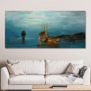 Canvas print Night fishing, Volanakis panoramic 2