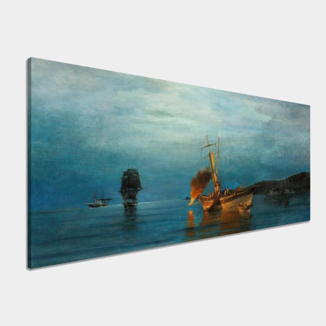 Canvas print Night fishing, Volanakis panoramic
