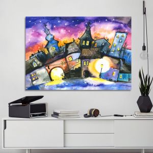 Canvas print Small town at night