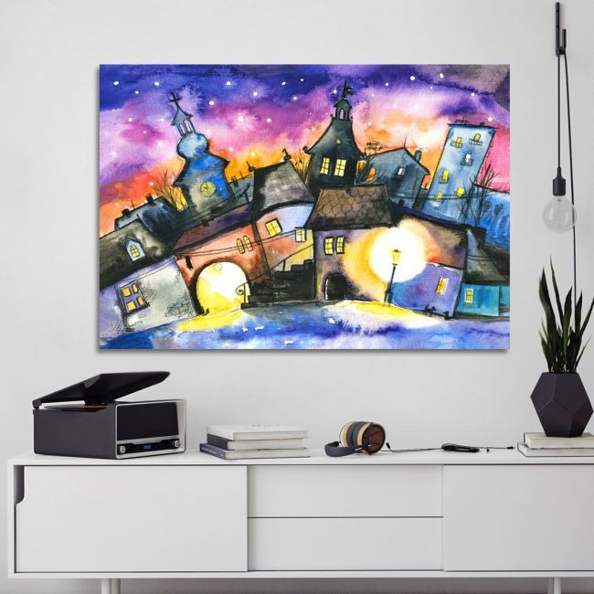 Canvas print Small town at night