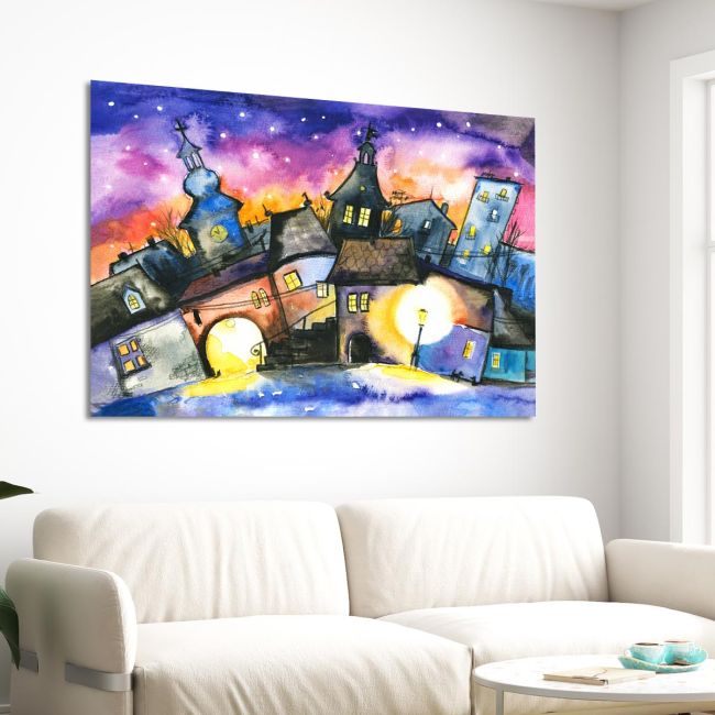 Πίνακας σε καμβά Small town at night