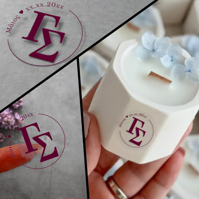 Personalized clear stickers with initials & date, color choice