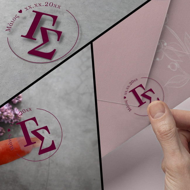Personalized clear stickers with initials & date, color choice