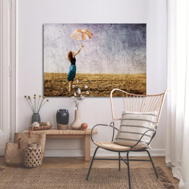Canvas print Umbrella at field