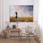 Canvas print Umbrella at field