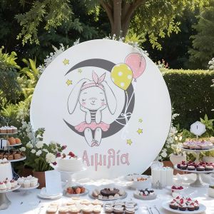 Wooden candy bar sign Dreaming bunny girl for baby girl baptism with pink and yellow details. 2