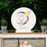 Wooden Candy Bar sign Dreaming Bunny Girl for christening decor, personalized round wooden centerpiece for party