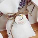 Dreaming bunny girl christening thank you tags, decorative paper gift labels for baptism favors in white and pink.