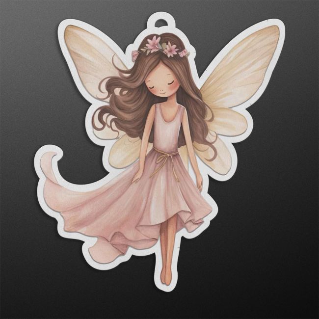 Wooden charm for wedding favor, shy fairy illustration, pastel printed wooden figure for baby baptism