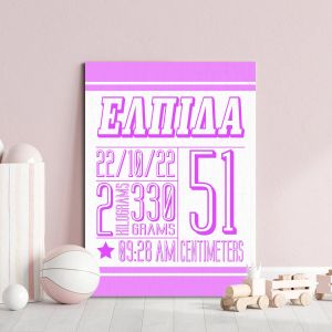 Πίνακας παιδικός σε καμβά γενεθλίων με στοιχεία του μωρού