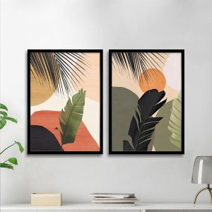 Banana leaves poster two panels Frameless print, minimal style