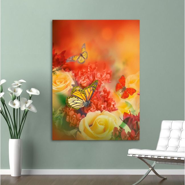 Πίνακας σε καμβά Πεταλούδες και τριαντάφυλλα