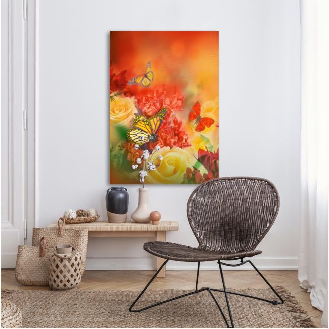 Πίνακας σε καμβά Πεταλούδες και τριαντάφυλλα