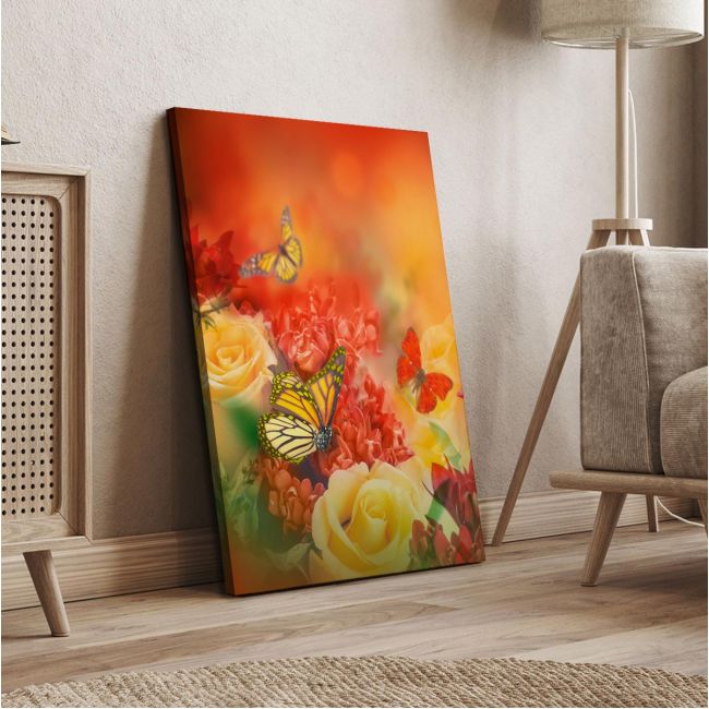 Πίνακας σε καμβά Πεταλούδες και τριαντάφυλλα