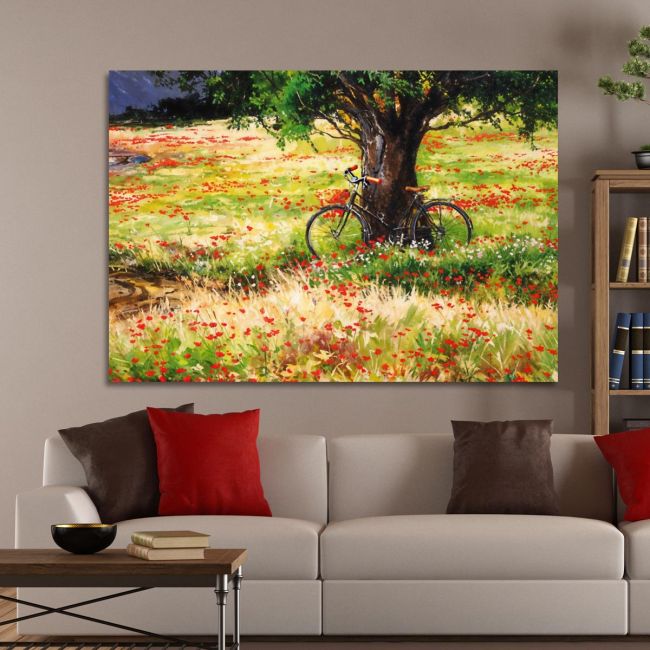 Canvas print Bicycle by the tree
