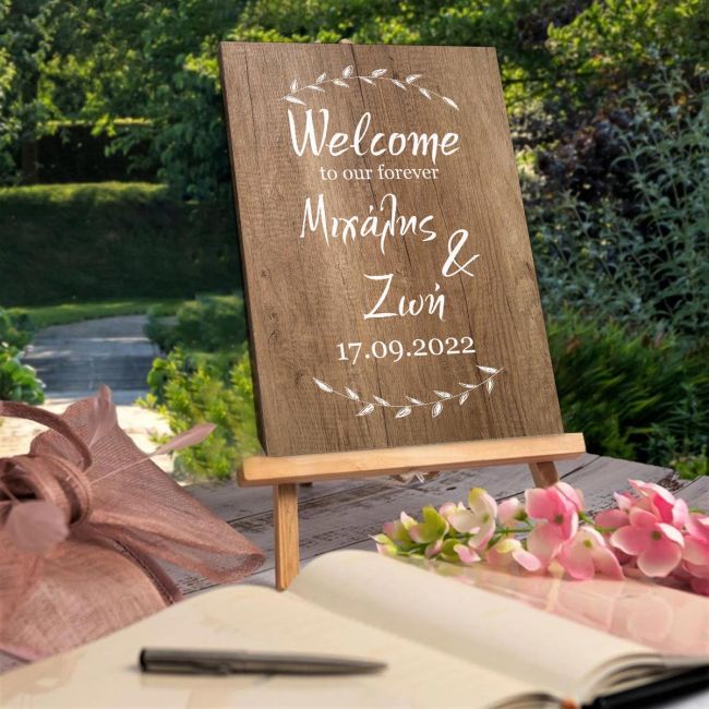 Canvas print Welcome to our forever wood effect