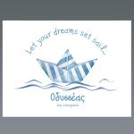 Disposable baptism placemat, paper, with striped boat design.