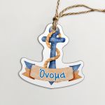 Καρτελάκι βάπτισης κοπτικό, χάρτινο άγκυρα με όνομα, ναυτικό στυλ ακουαρέλας.