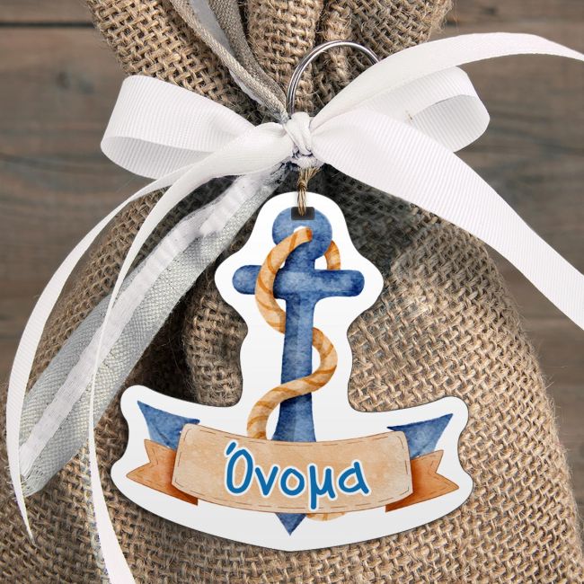 Καρτελάκι βάπτισης κοπτικό άγκυρα με όνομα, χαρτόνι, ναυτικό.