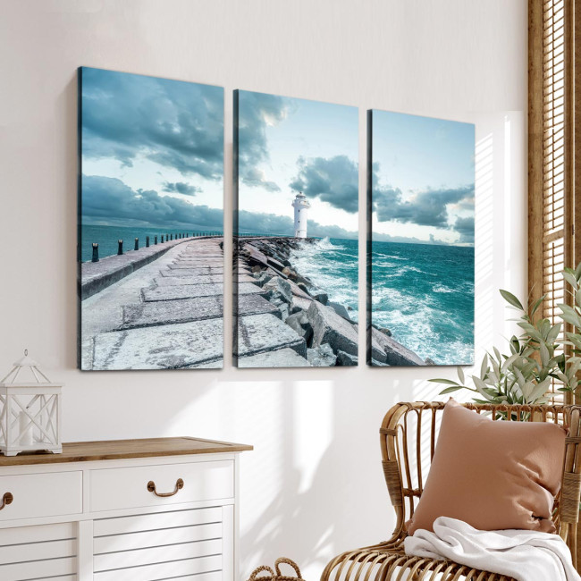 Canvas print lighthouse, love is the way,3 panels