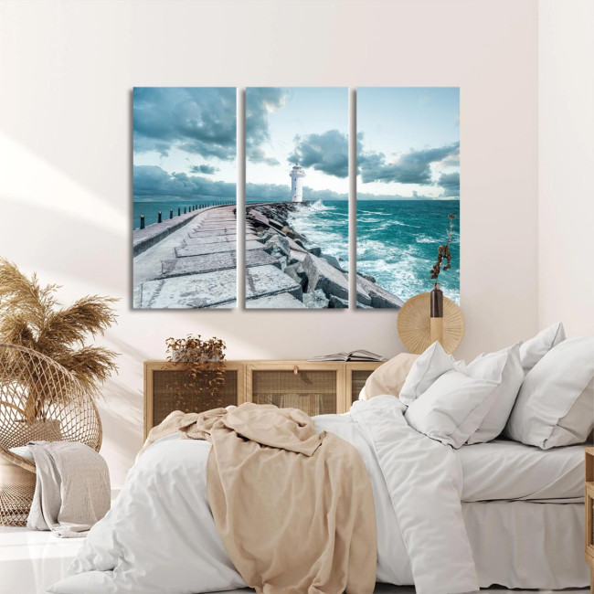 Canvas print lighthouse, love is the way,3 panels