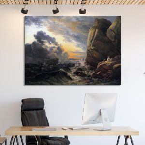 Canvas print Shipwreck on a rocky coast, Dahl Johan Christian