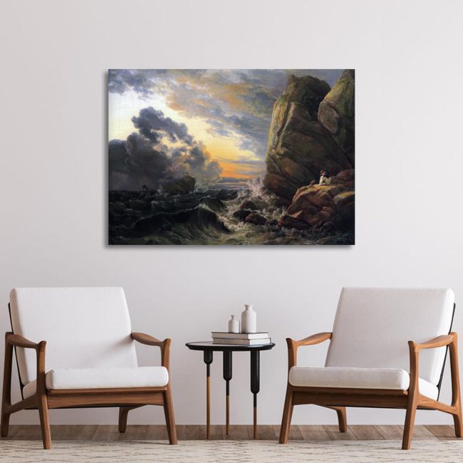 Canvas print Shipwreck on a rocky coast, Dahl Johan Christian