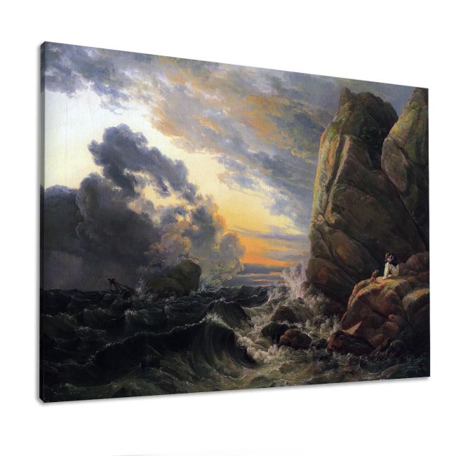 Canvas print Shipwreck on a rocky coast, Dahl Johan Christian