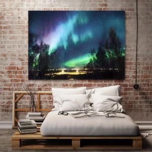 Canvas print, Northern lights over city